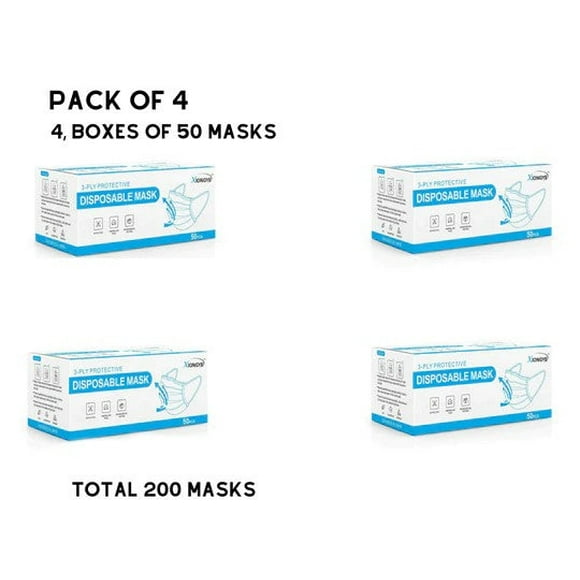 200 count - 3ply Disposable Blue Face Masks, 50pcs/box