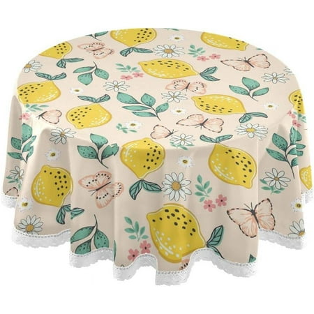 SKYSONIC Lemon Round Tablecloth 60 inch Waterproof Tablecloth Stain Resistant and Wrinkle Decorative Patio Table Cloths for Kitchen Dinning Room Party Home Garden Picnic