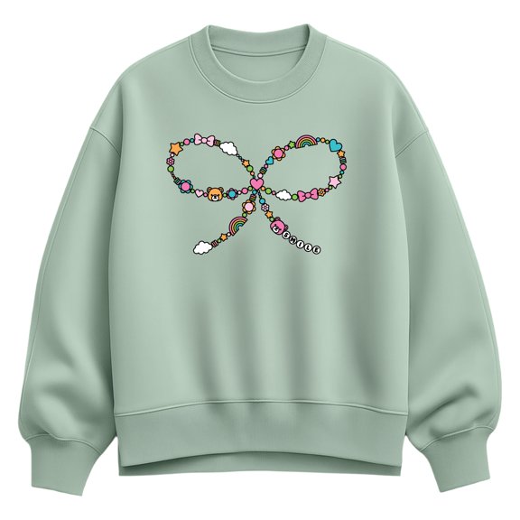 Instant Message - Bead Bow Oversized Fleece Crew Sweatshirt