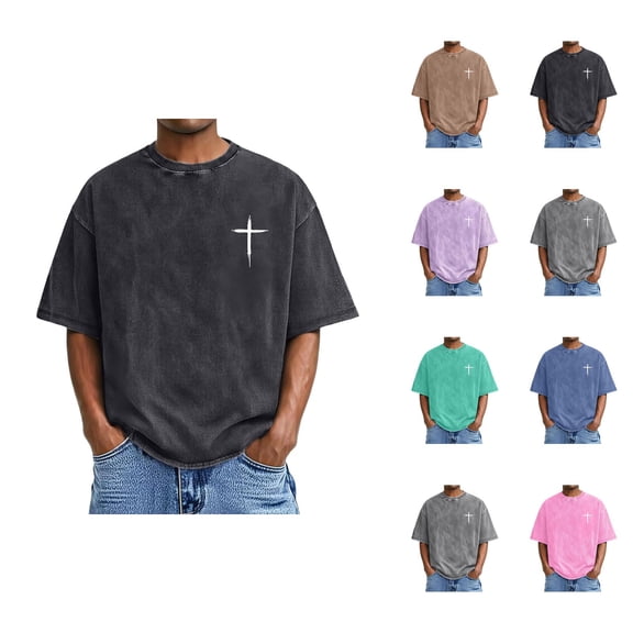 Christian T Shirts for Men 2026 Summer Casual Short Sleeve Crewneck Washed Vintage Shirt Christian Cross Graphic Tees