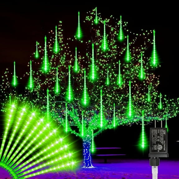St Patrick's Day Decorations,12-inch LED Meteor Shower Icicle Lights, 10 Tubes 240 LED String Lights. Waterproof Plug, Shower Rain for Xmas Tree Yard House Decor Green