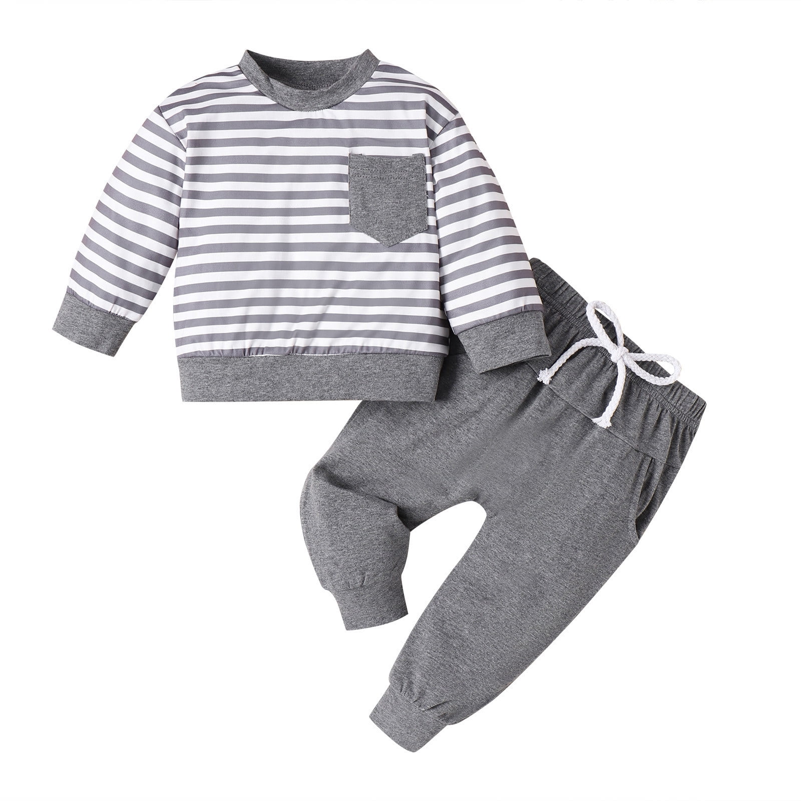 Ensemble Vêtements Bébé Garçon Automne - Sweat-shirt Rayé Et Pantalon, 95% Coton, Tailles 3-24 Mois