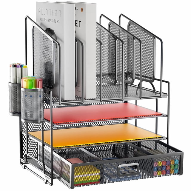 Organizadores de escritorio Marbrasse, organizador de archivos de malla de 4 niveles, gris