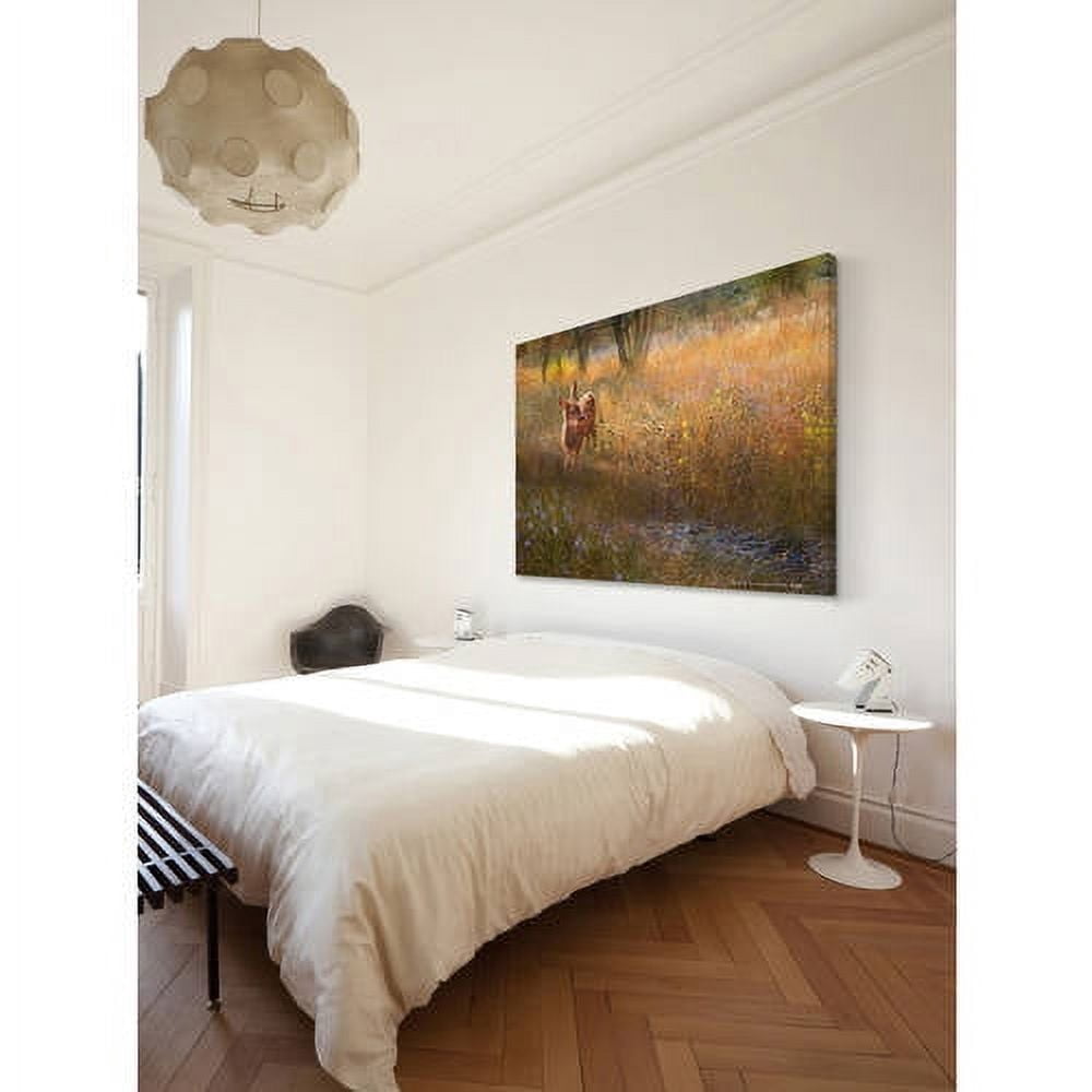"Flowered Meadow Fawn" Painting Print on Wrapped Canvas