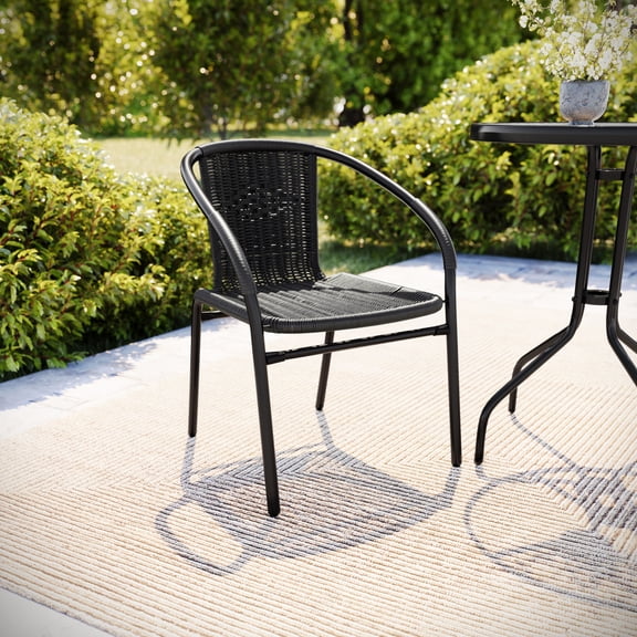 Flash Furniture Commercial Grade Black Rattan Indoor-Outdoor Restaurant Stack Chair