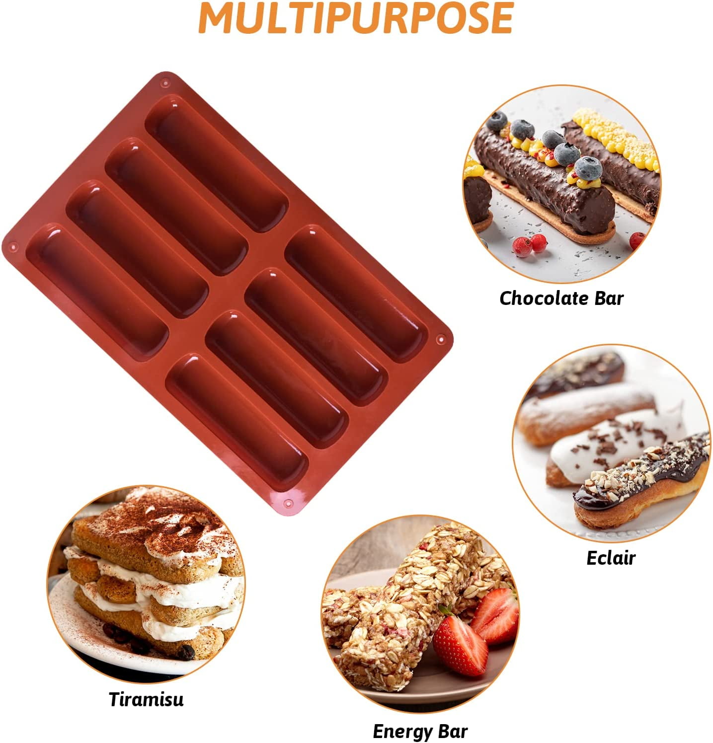 2 Moldes De Silicona Para Barras De Chocolate O Granola - 8 Cavidades Cada Uno, Antiadherentes, Aptos Para Horno Y Freezer - Ideal Para Repostería Saludable