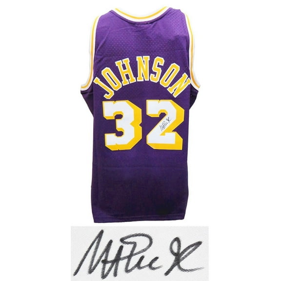 Magic Johnson Signed Los Angeles Lakers Purple Mitchell & Ness NBA Swingman Basketball Jersey