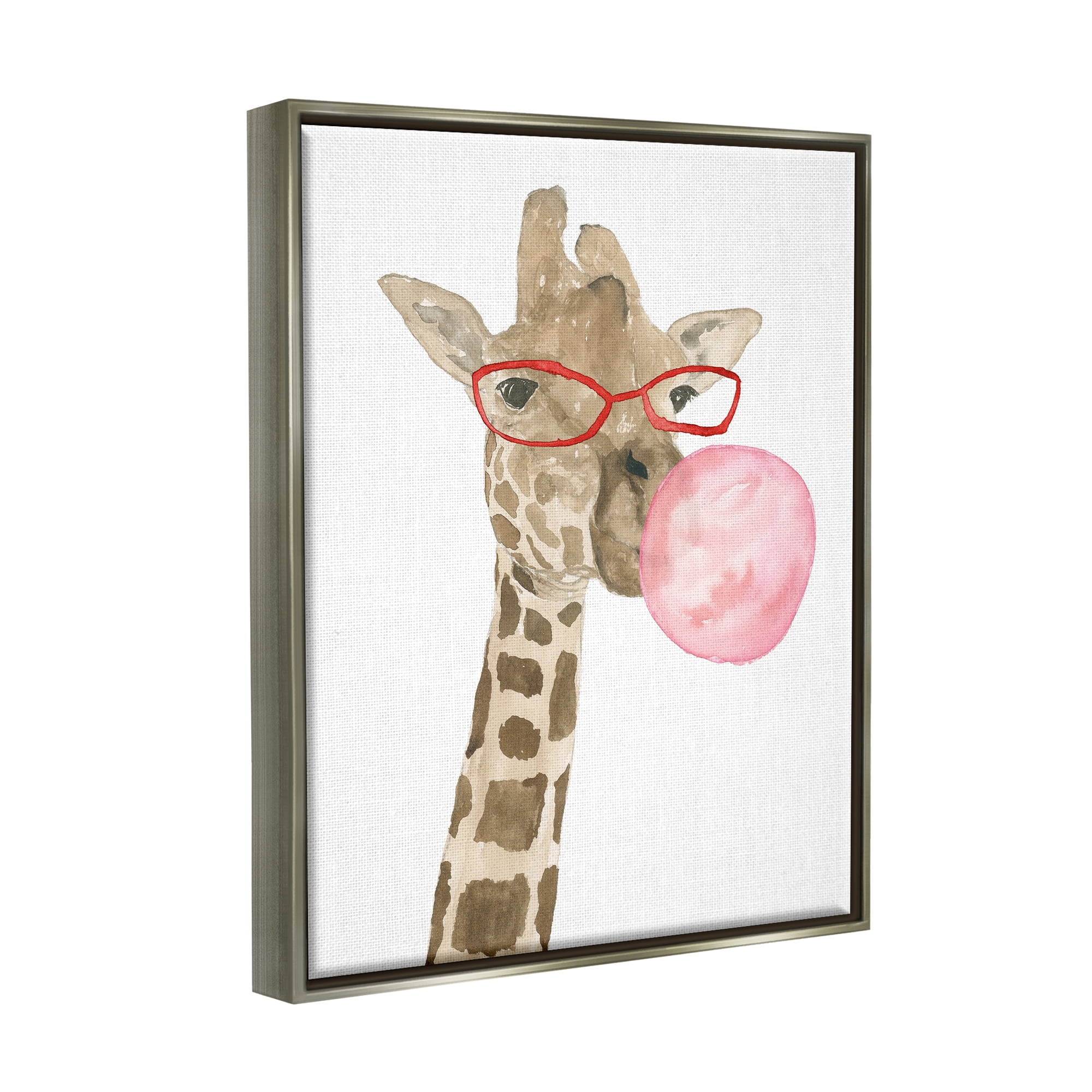 Stupell Fun Giraffe Bubblegum Animal Animals & Insects Painting Gray Floater Framed Art Print Wall Art