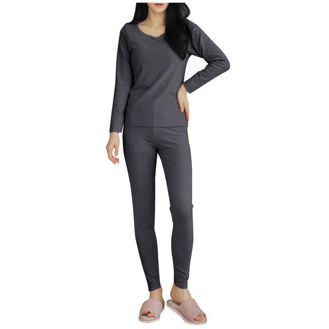 Timegard Ensembles de Pyjamas pour Femmes 2 Pcs Col Rond Manches Longues Haut Pantalon Automne Décontracté Ajusté Confortable Tenues de Pjs