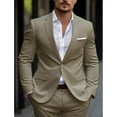 thumbnail image 2 of i.Finelong Men's Light Khaki Slim-Fit 2-Piece Suit Set - Daily Business Commute Office Outfit (Jacket & Pants), 2 of 7