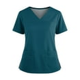 thumbnail image 3 of Modern Fit Scrub Top for Women V Neck Short Sleeve 2 Pocket Soft Stretch Work Top with Side Slits Featuring Comfortable Fit and Long Lasting Material, #01 Army Green, S, 3 of 4