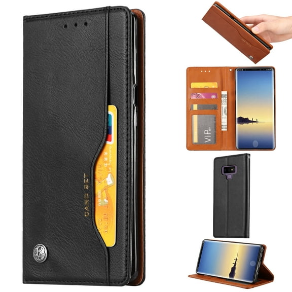 Galaxy Note 9 Case, Allytech Vintage Leather Slim Lightweight Business Type Folio Stand Magnetic Dust Proof Shockproof Anti-Scratch Cards Holder Wallet Case Cover for Samsung Galaxy Note 9, Black