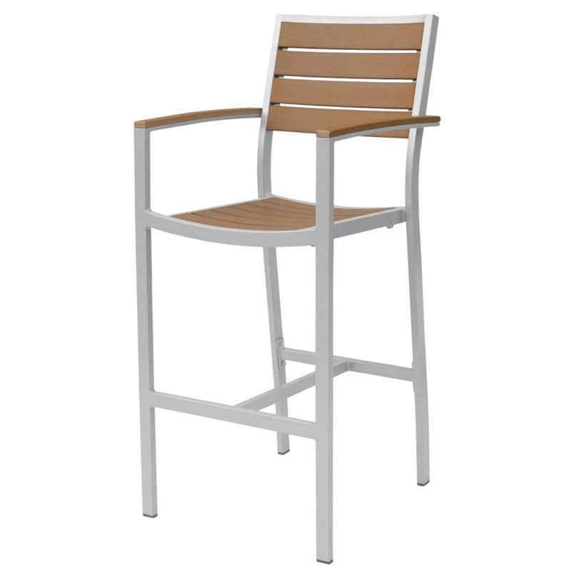 Source Furniture Napa Aluminum Patio Bar Stool in Silver Frame/Teak