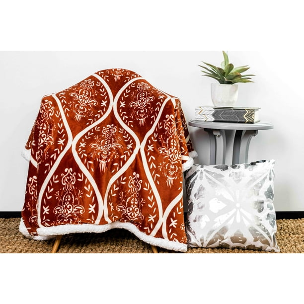 Ultra Plush Soft & Warm Sherpa Throw Blanket Reversible, Rust , 50 x