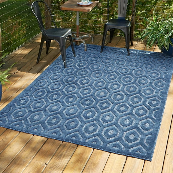 Unique Loom Outdoor Trellis Textured Collection Area Rug - Spatial (5' 3" x 8' Rectangle Navy Blue/Ivory)