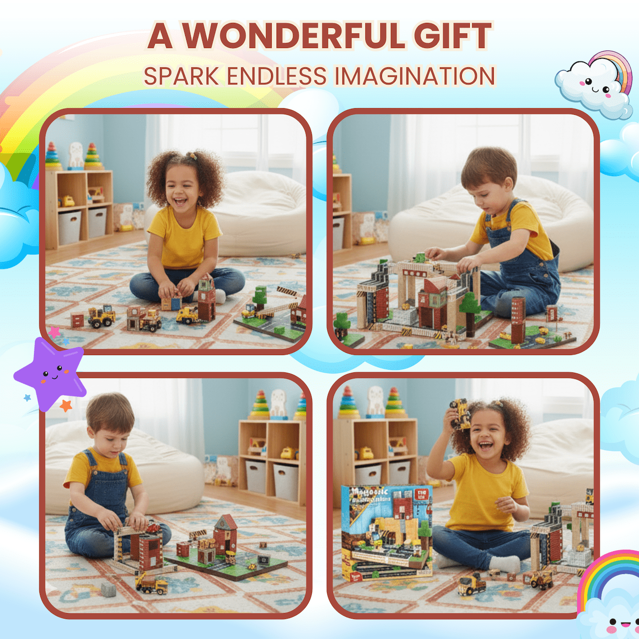 AURA PLAYY Magnetic Building Blocks for Kids: 100 PCS 3D Creative Construction Set | Strong Magnets, STEM Learning, Open-Ended Play, Fine Motor & Imagination Development, Safe Large Blocks Ages 3+