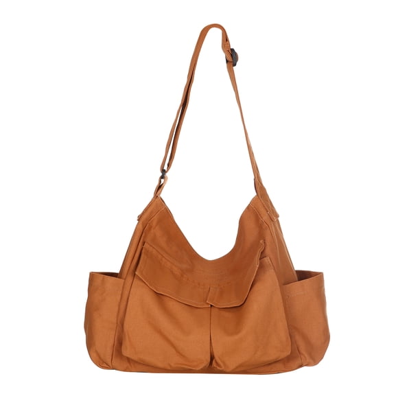 Bolso de hombro único Bolso bandolera de hombro estilo Tooling para hombres y mujeres, bolso de lona ins, bolso escolar para estudiantes, bolso de ocio de arte de gran capacidad para la calle, marrón