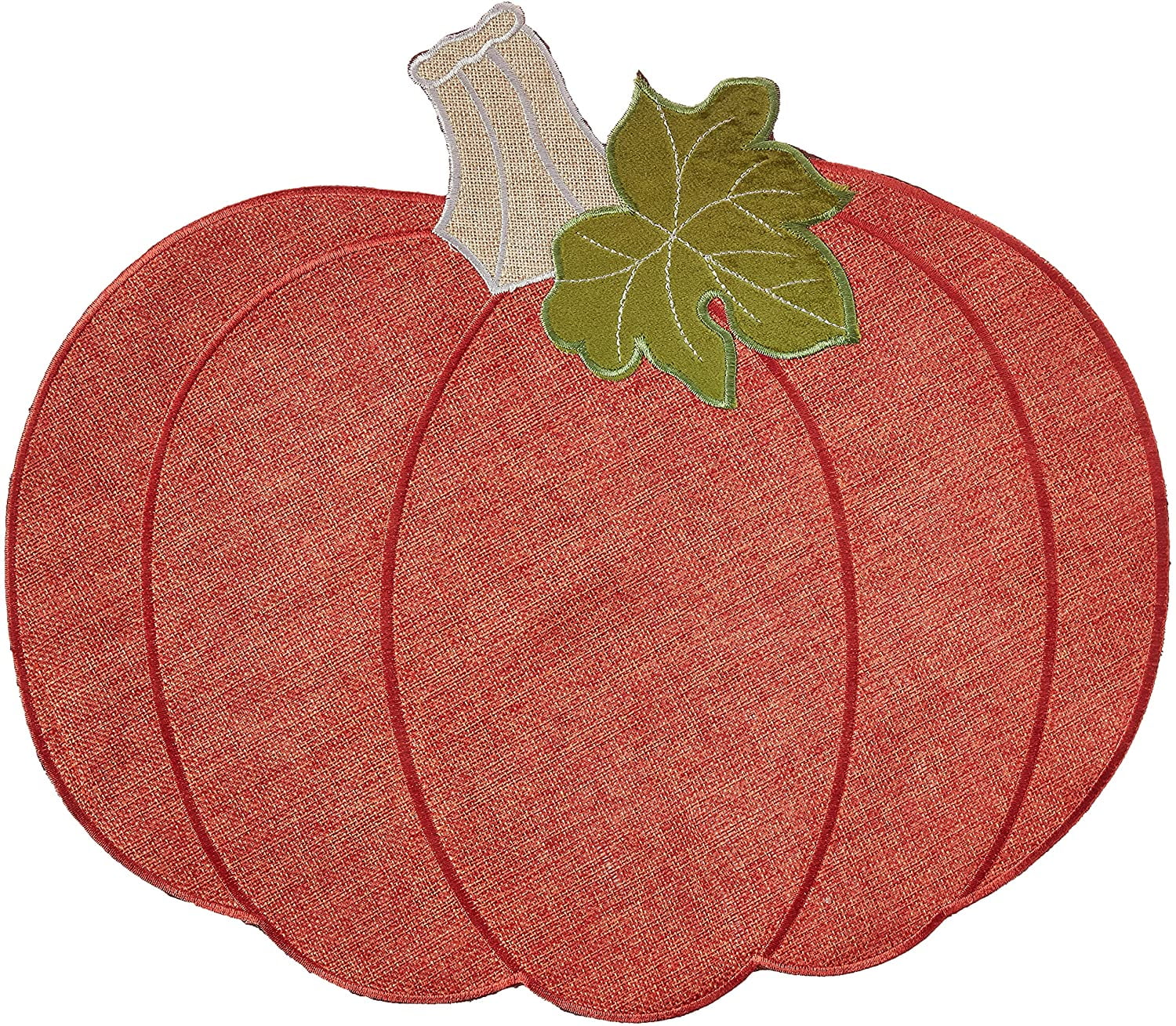 Violet Linen Thanksgiving Harvest Fall Pumpkin Pattern, Polyester Applique Embroidered Burlap, Red, 12 Inch x 18 Inch, Oval, Set of 4, Decorative Place Mats