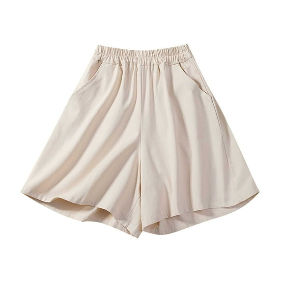 cfhntfmh Womens Summer Shorts Baggy Wide Leg Cotton Linen Shorts Elastic High Waist Casual Beach Lounge Clothes with Pockets