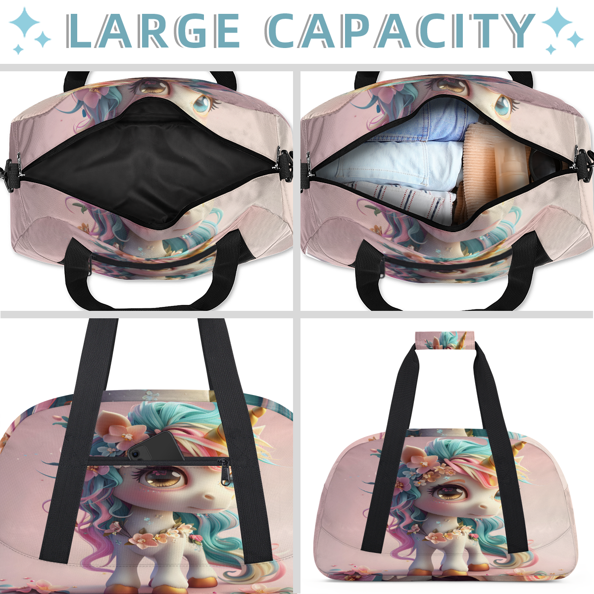Herdesigns Unicorn Sports Duffle Bag for Women & Men, Cute Gym Bag Dance Bag Overnight Bag Carry On Weekender Travel Bag