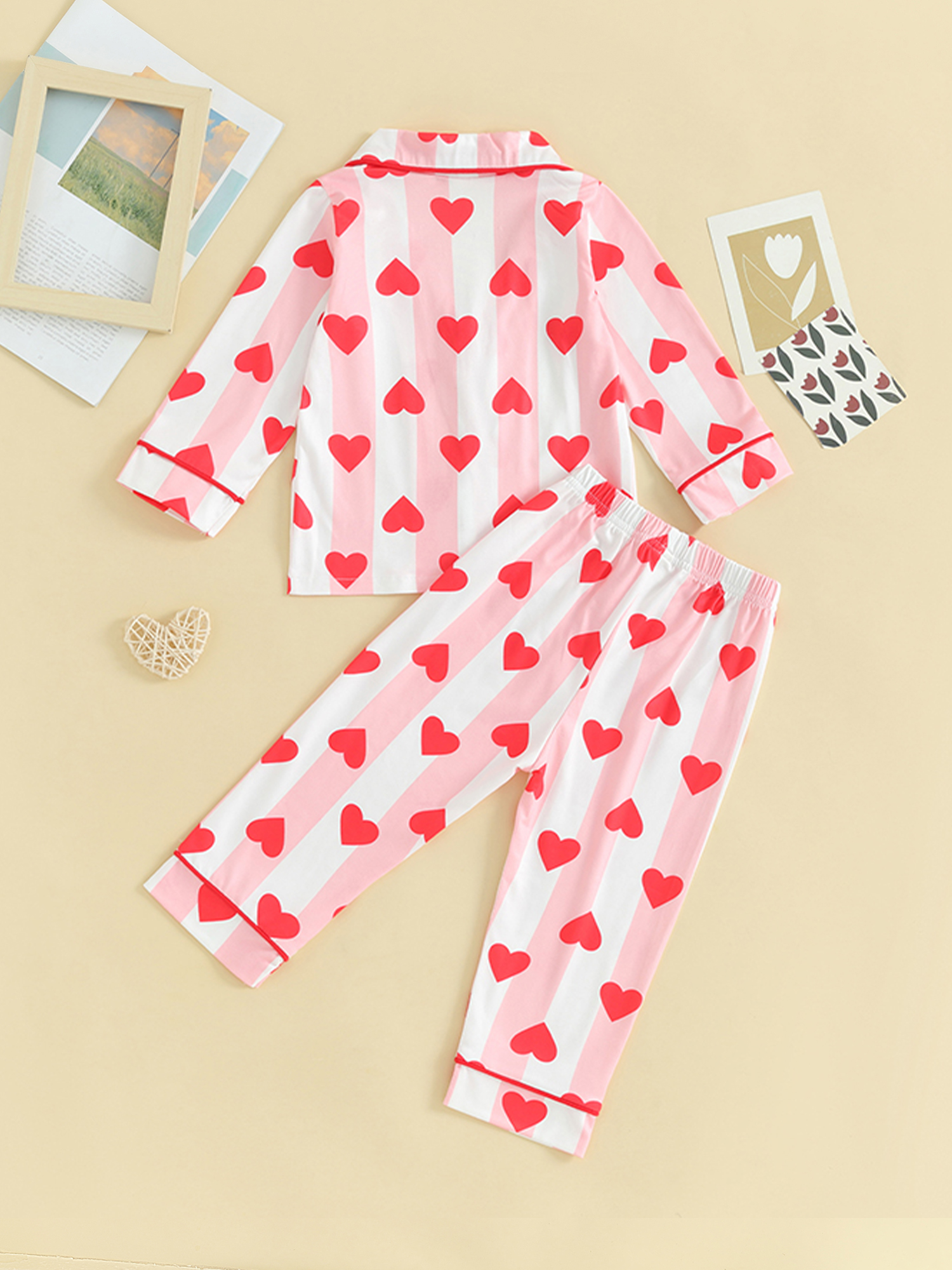 Toddler Girls Valentine Pajamas Sets Striped Heart Print Button Long ...