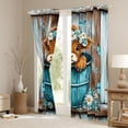 thumbnail image 3 of Homewish Kawaii Highland Bull Black Out Curtains for Kids, Teal Rustic Cabin Curtains Pack of 2 (42x63 Each), Vibrant Groovy Floral Bedroom Curtains, Black Out Curtains Decor, 3 of 7