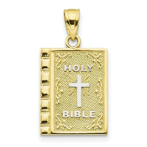 Auriga Fine Jewelry 10K Yellow Gold Rhodium Holy Bible Charm Pendant for Women (L-23 mm,W-13 mm)