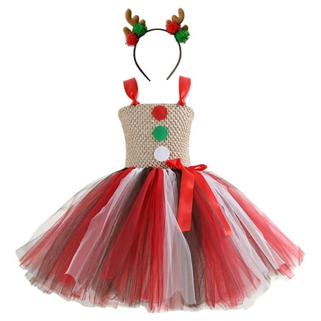 

Toddler Girls Dresses Child Tulle Pageant Christmas Party Gown Hairband Set Dresses Clothes for Girls Size 4-5T