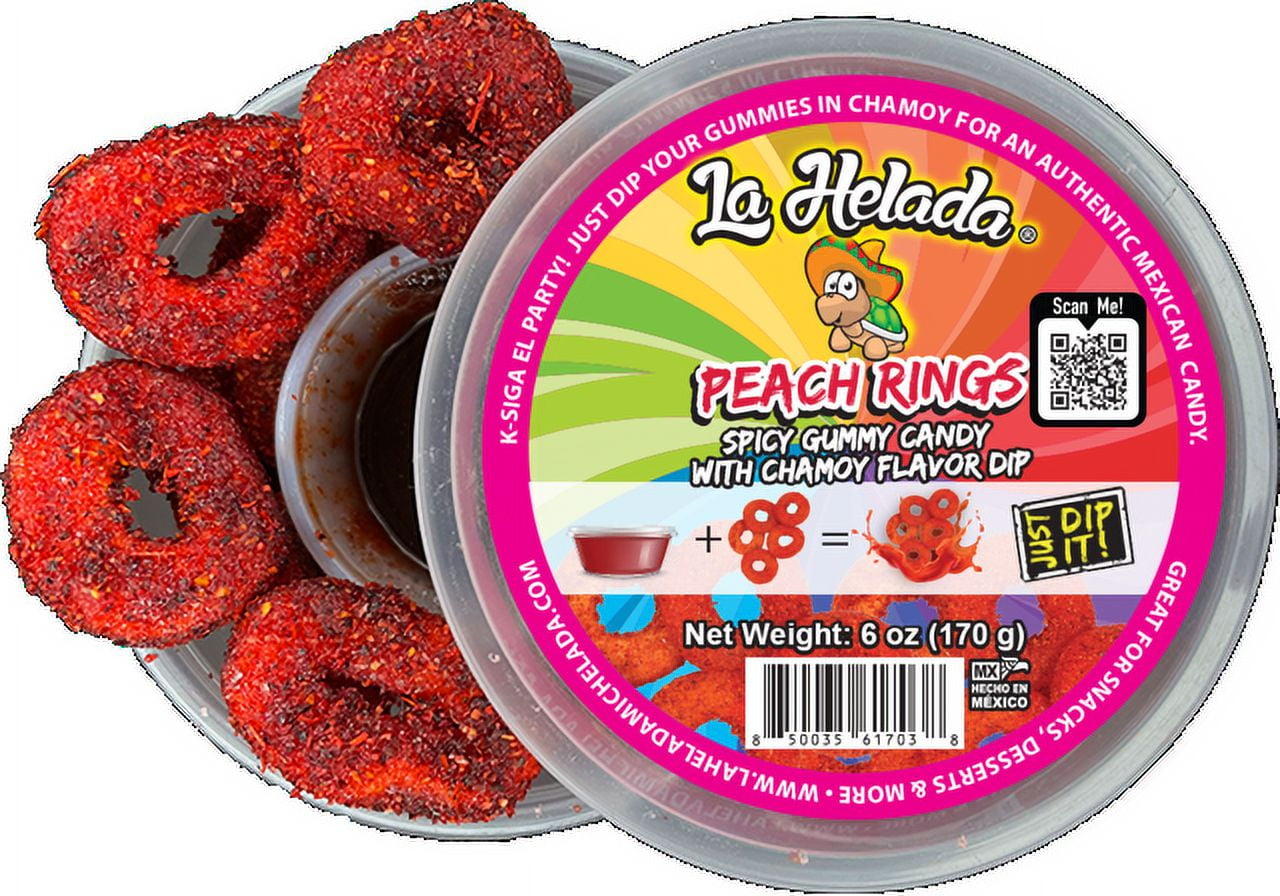 Gummy Peach Rings with Chamoy Dip