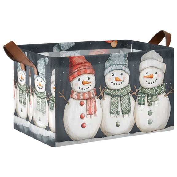 Yayeee Foldable Storage Basket for Shelves with Handles Waterproof Cloth Bins, Green Snowmen