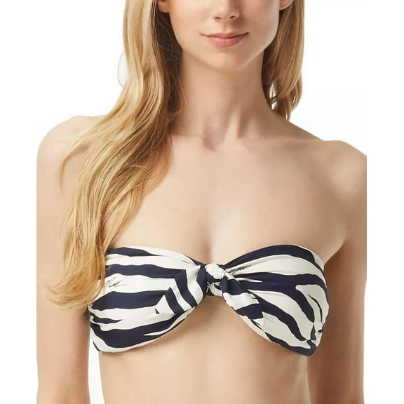 Michael Kors NEW NAVY BLUE Reversible Tie-Front Bandeau Bikini Top, US Small