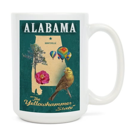 

15 fl oz Ceramic Mug Huntsville Alabama State Icons Dishwasher & Microwave Safe