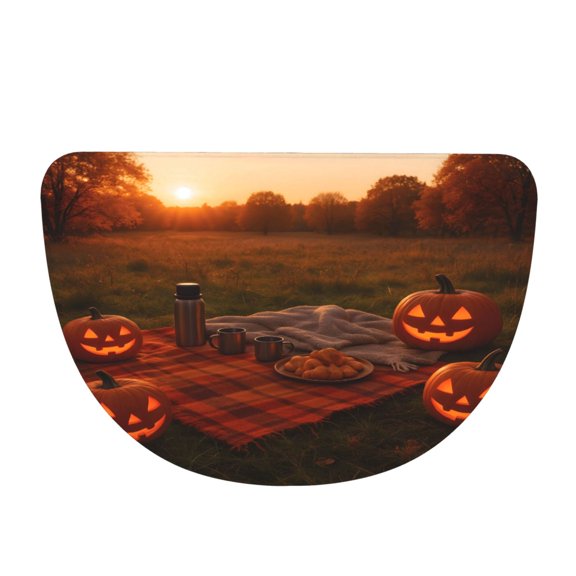 Flannel Semi Circular Floor Mat Water Absorbent Non Skid Rug Non Shedding Thick Comfort Mat For Front Door Patio Laundry Office 19"X30"(48x76cm) Autumn Picnic
