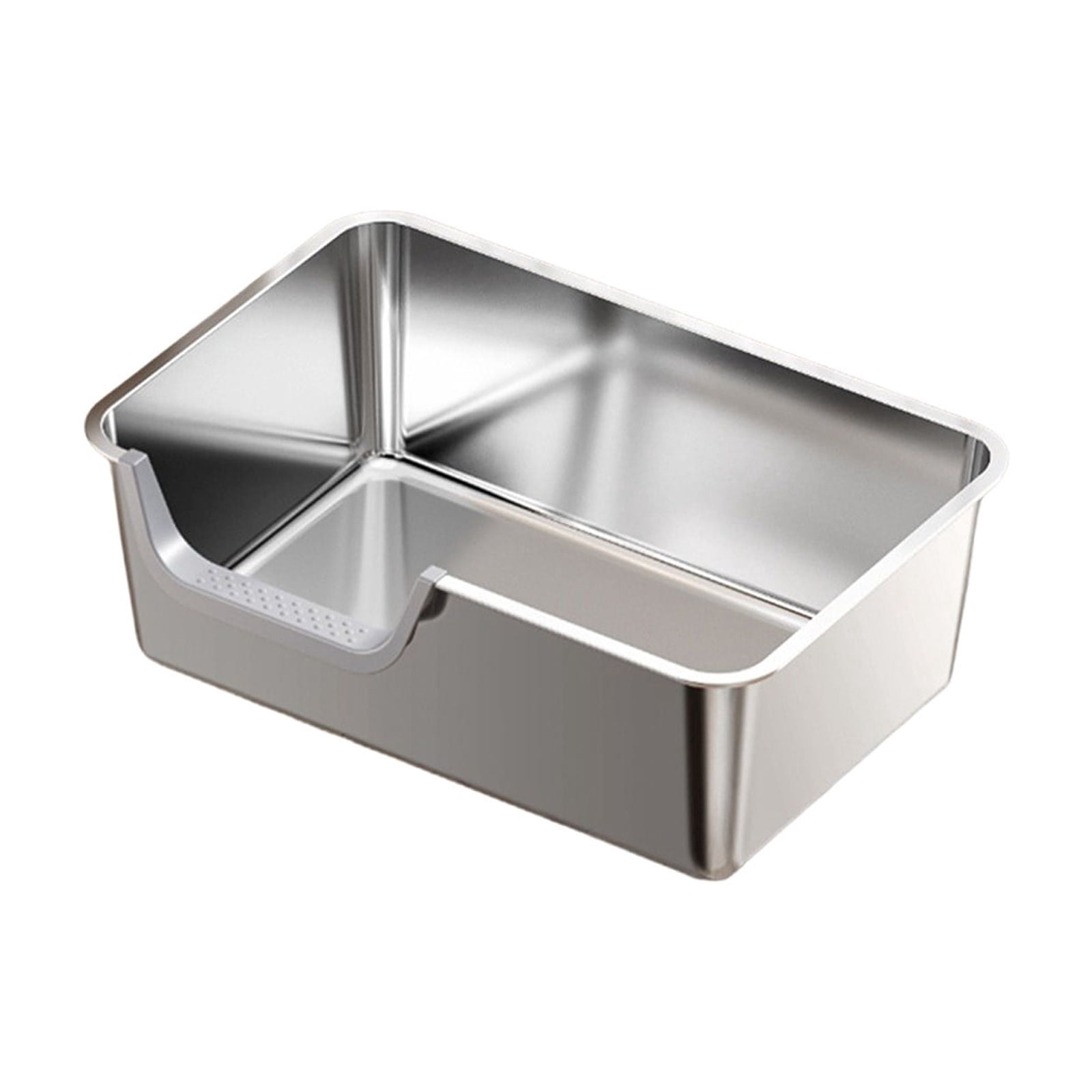 Winter Poetry Upgrade Stainless Steel Cat Litter Box, High Sides Anti-Spray Kitty Litter Pan, Odor Control Non-Slip Bottom, B