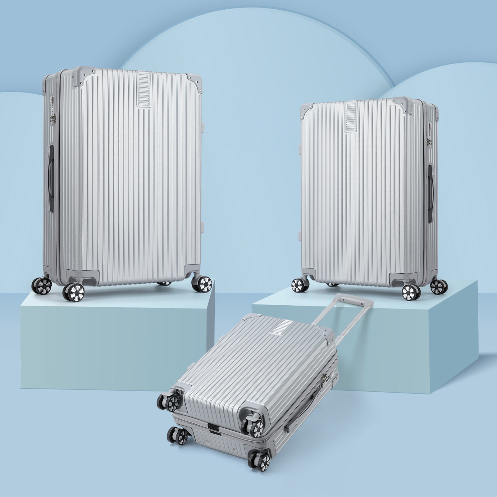 Hikolayae Border Hardside Spinner Luggage Sets in Argent Silver, 3 Piece - TSA Lock