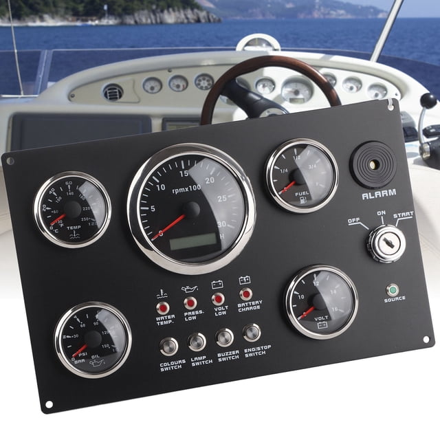 Boat Dash Instrument Panel, 5 Gauge Set Stainless Steel Boat Instrument Panel For 12V Yacht