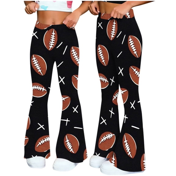 Women's Pants for Work,Women's Flare Yoga Leggings High Waisted Game Day Football Palazzo Wide Leg Pants Bell Bottoms