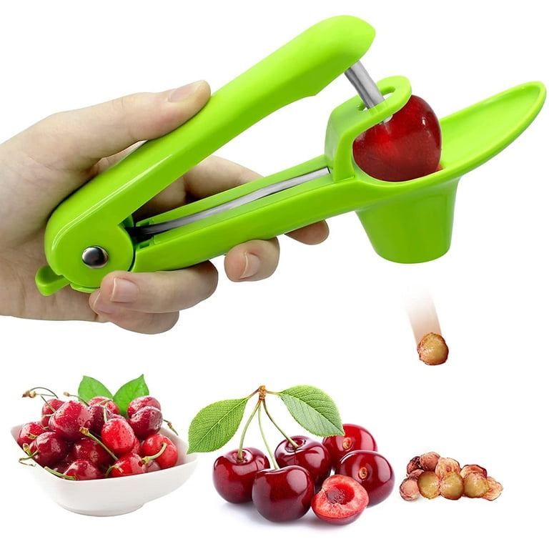 Pompotops Jujube Olive Cherry Pitter Tool, Strawberry Slicer, Two in One Multifunctional Fancy Stainless Steel Jujube Decorator (Green), Size: 19.5