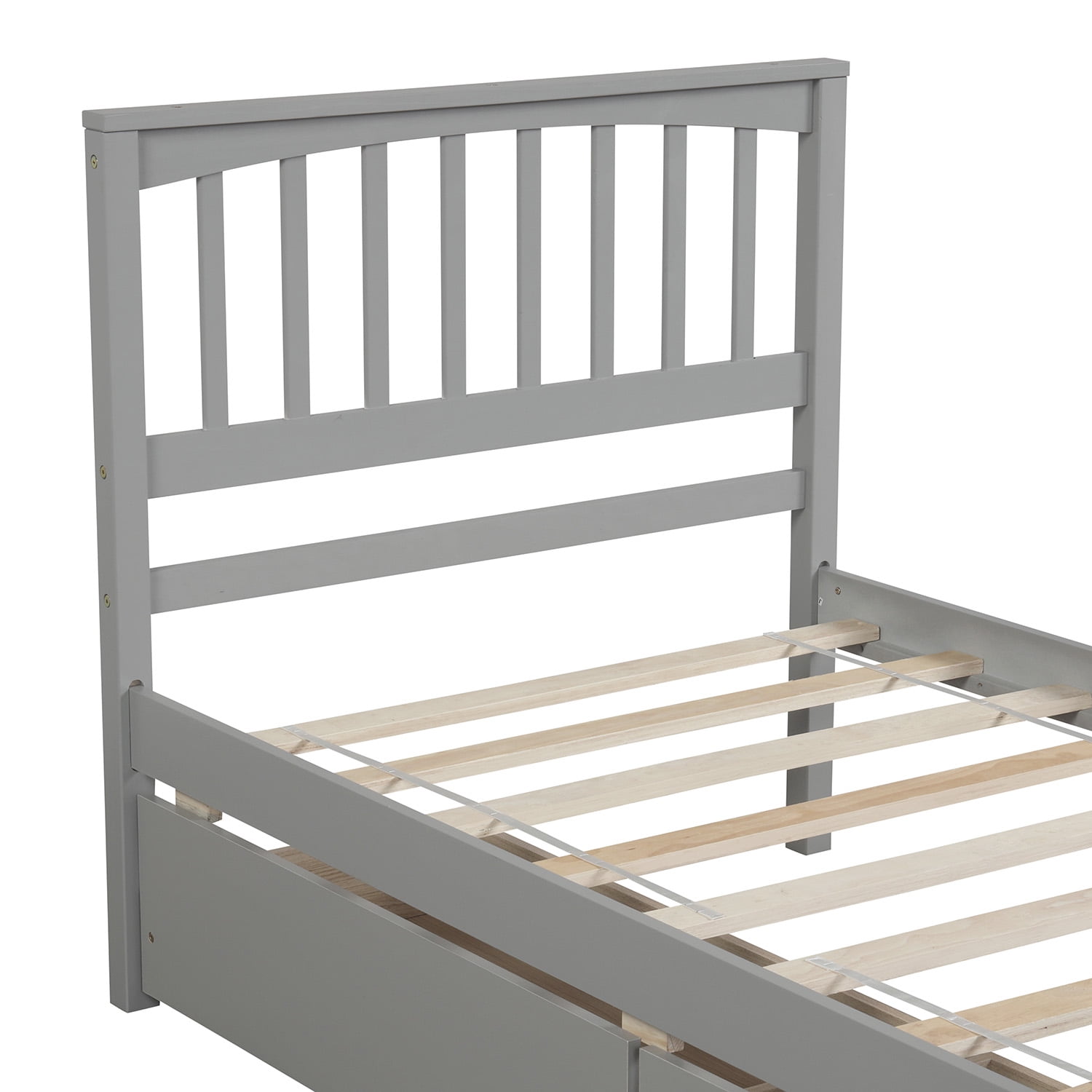 Mintazer Twin Size Platform Bed Frame with 2 Large Rolling Storage Drawers, Vertical Slatted Headboard & Panel Footboard for Kids Teens Adults Bedroom, No Box Spring Needed, Gray