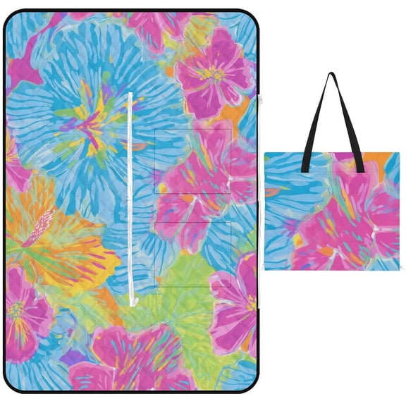 Vibrant Tropical Floral Seamless Pattern Picnic Blanket Waterproof Outdoor Beach Blanket Hand-held Pad Suitable for Travel, Camping, Beach, Family Gatherings