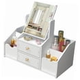 thumbnail image 2 of Cajón de almacenamiento de cosméticos, cajón de plástico de gran capacidad, contenedor de papelería con espejo, color blanco, 2 of 14
