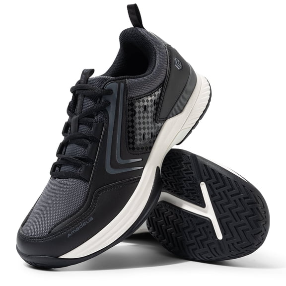 FitVille Tennis and Pickleball Sneakers Wide Toe Box and Arch Support Indoor Outdoor Men's Athletic Shoes Black Size 10.5 X-Wide