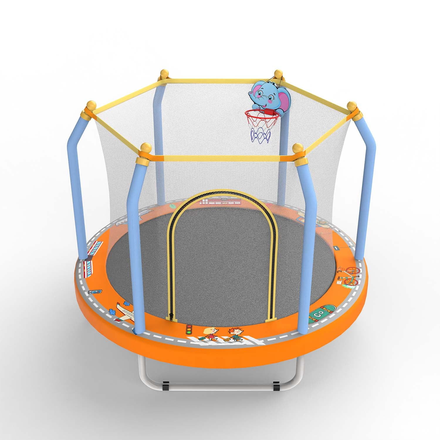 Kids Trampoline with Basketball Hoop, SUREGO 55” Indoor Outdoor Toddler Trampoline with Safety Enclosure, Foam-Padded Poles & 30 Springs, Small Trampoline for Boys & Girls, Dark Orange