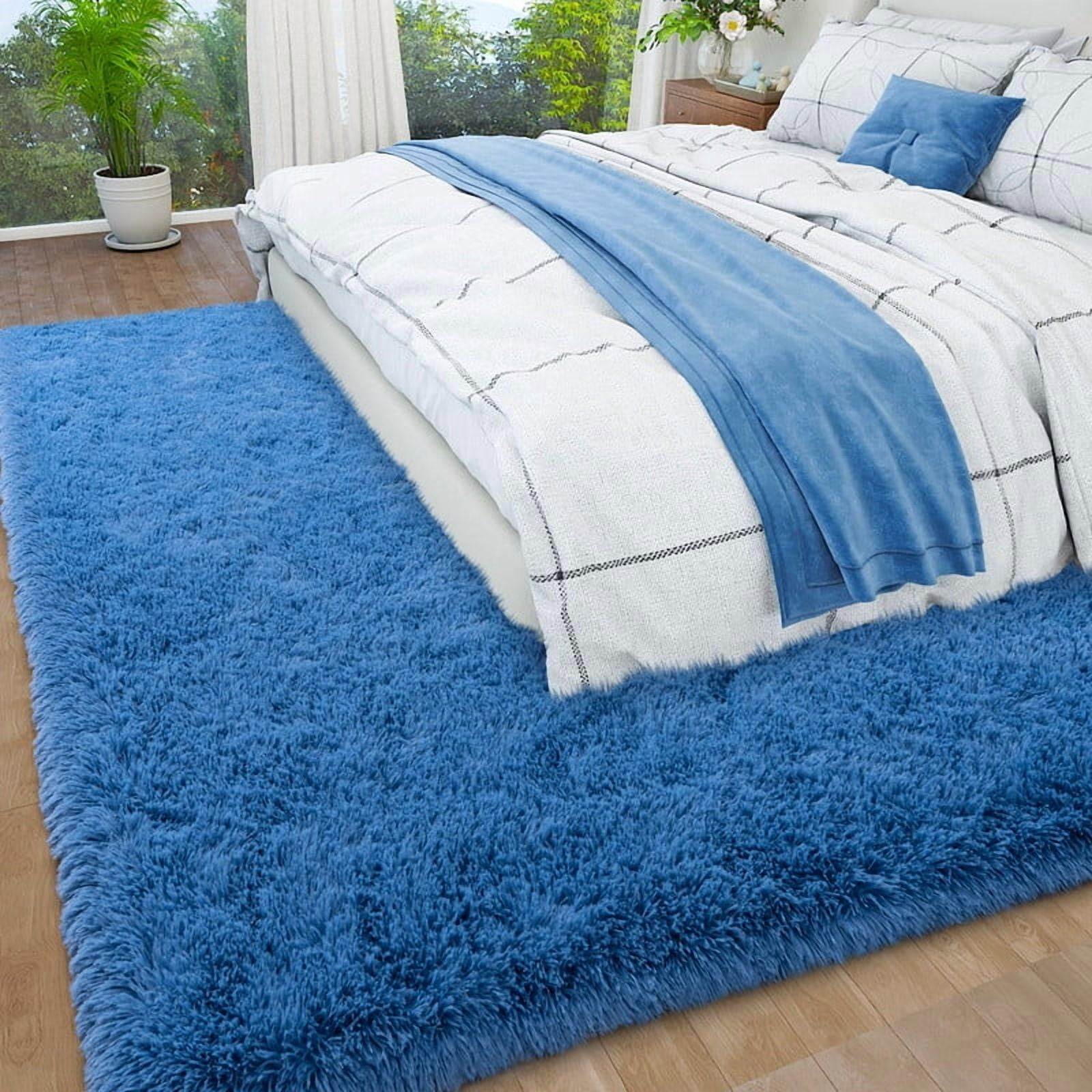 area rugs 8x10ft Large Fluffy Rugs for Bedroom, Non-Slip Stickers Soft Carpet Shag Kids Room Rug, Non-Slip Fuzzy Rugs Indoor Haze Blue Father's Day Gifts Decora