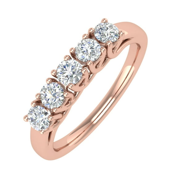 1/2 Carat 5-Stone Diamond Wedding Band Ring in 14K Rose Gold (Ring Size 4)