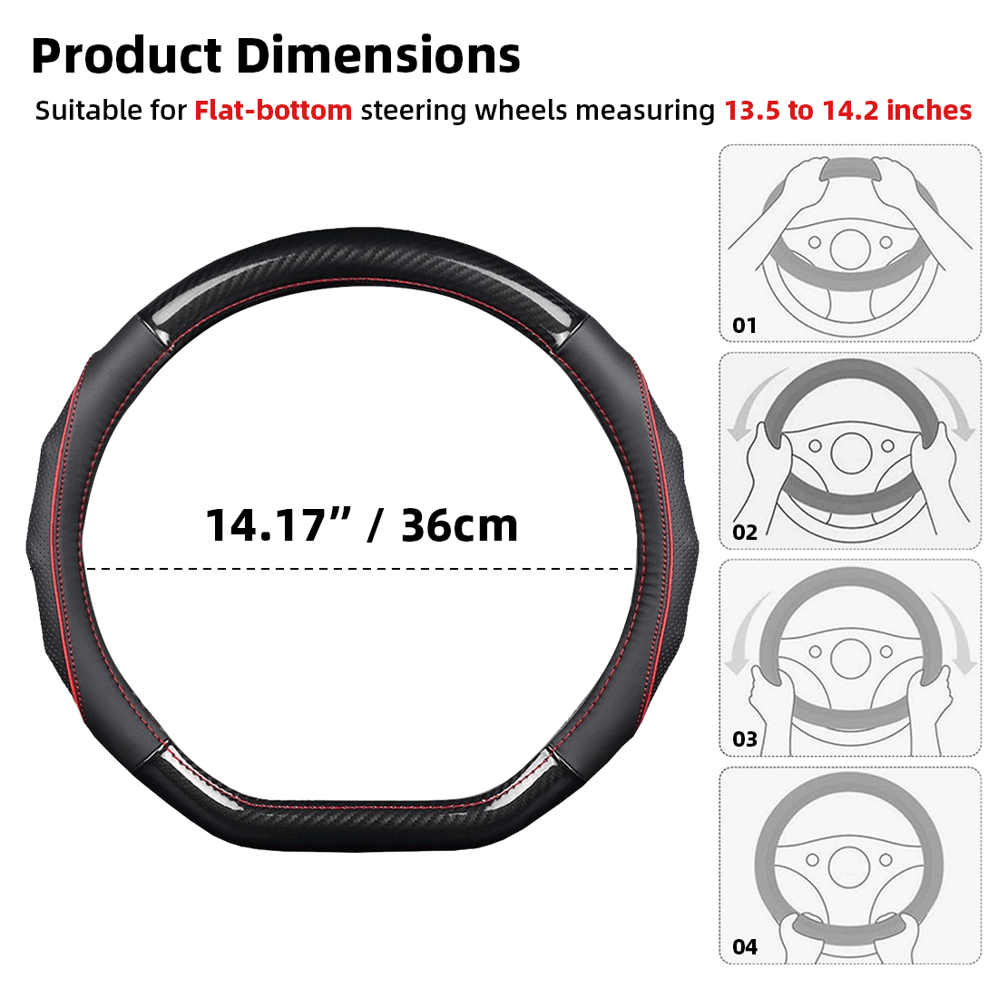 14 inch D Shaped Steering Wheel Cover for Tesla Model 3 / Y Highland/Juniper, for Camaro, for WRX BRZ, for Prius Civic Flat Bottom Small Steering Wheel Protection, Interior Accessories for Cars Truck