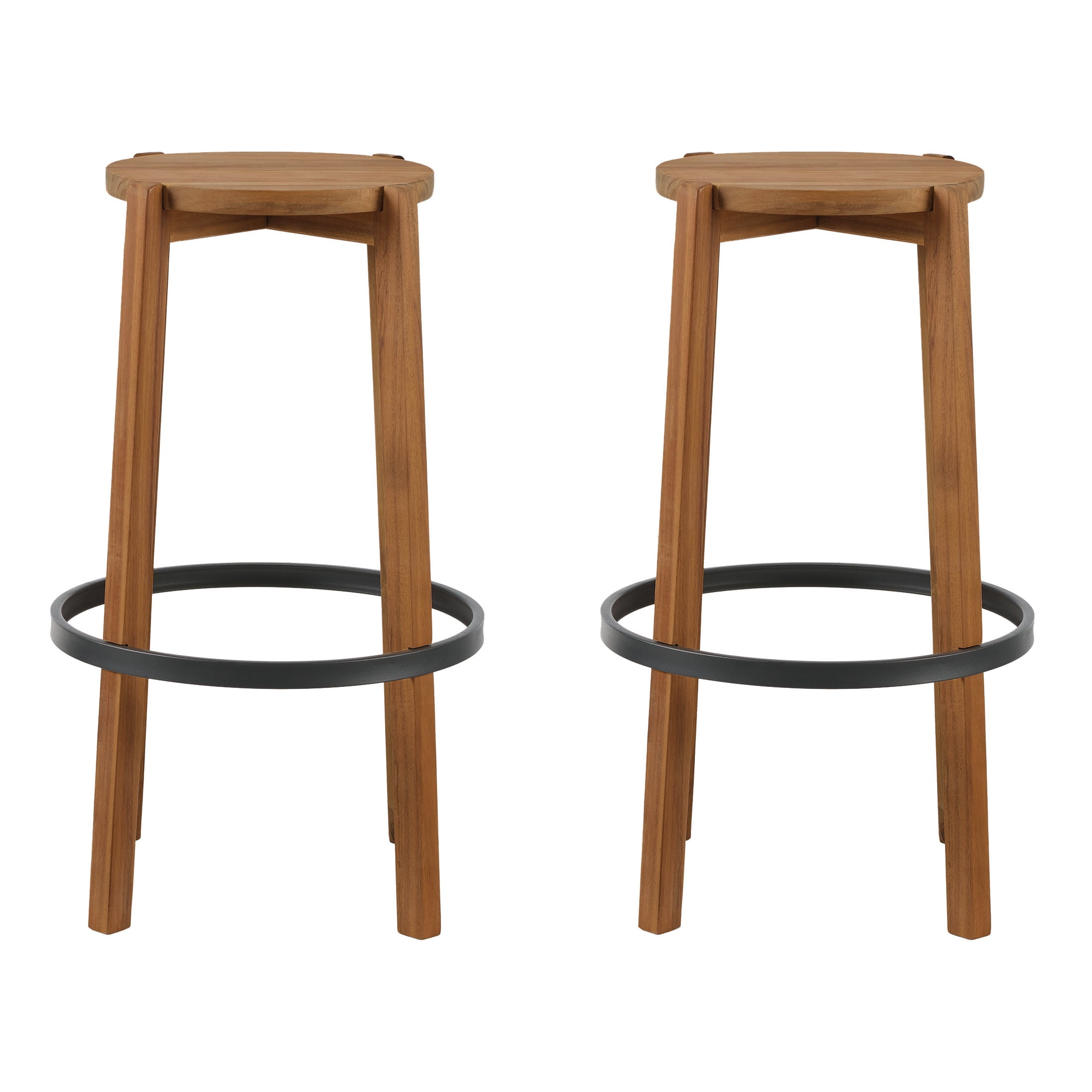 Mainstays 2-Pack Modern Wood Backless Indoor Barstool with Black Foot Ring, 29"H