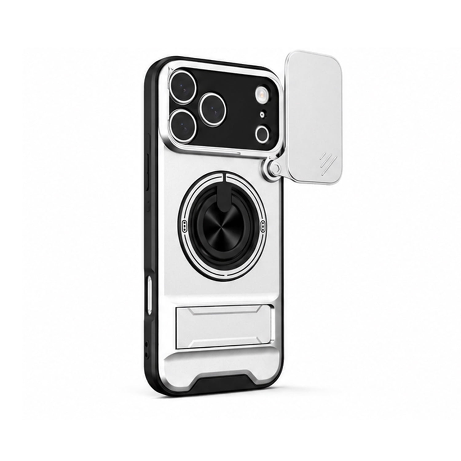 Heavy Duty MagSafe Slide Lens Protective Case with Kickstand for iPhone 17 Pro Max - Silver