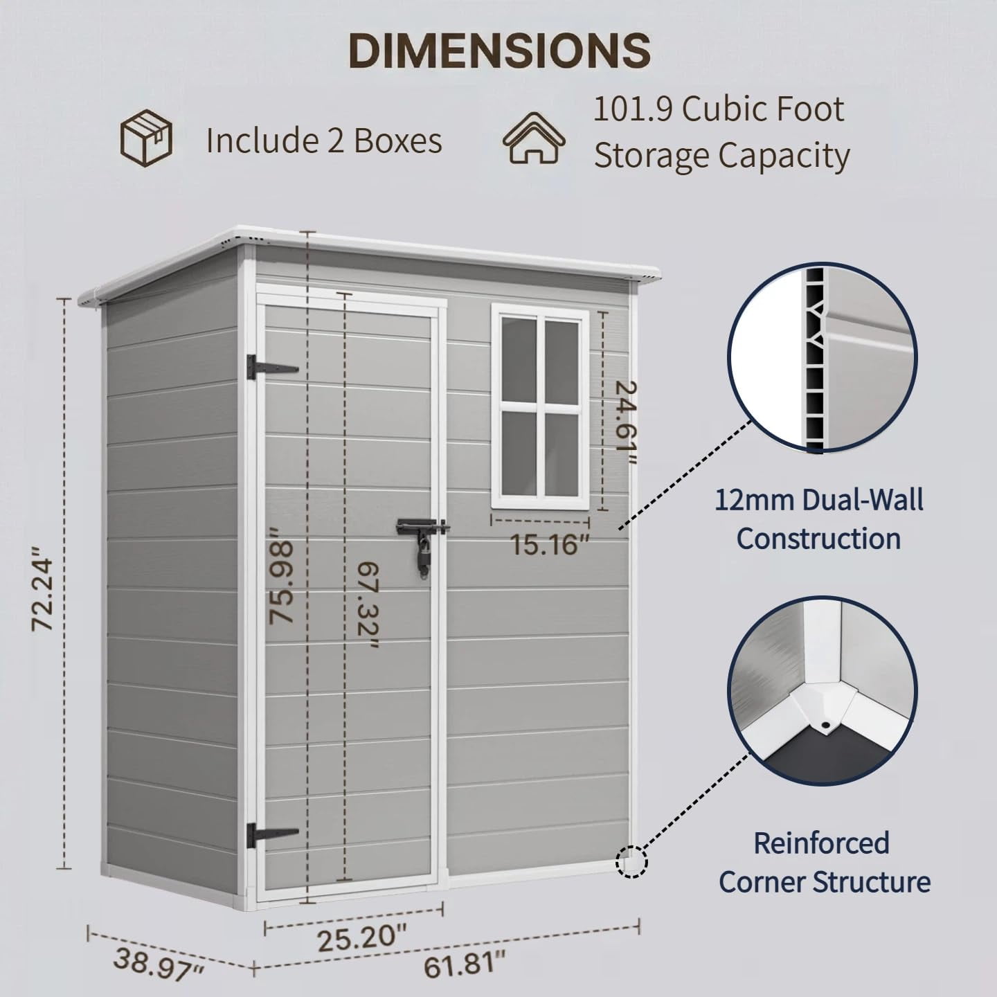 5 x 3 ft Resin Outdoor Storage Shed, Lofka Plastic Storage Shed, Heavy Duty Floors, Colorfast, Double Lockable Doors for Garden and Backyard