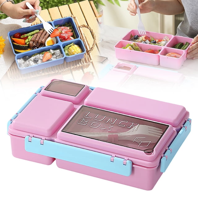 Leak-Proof 4-Compartment Lunch Box for Adults, 47 Oz Bento Meal Prep Container, Stackable Travel Food Storage for Work, School & Picnic, Drop-Proof Reusable Lunch Kit with Utensils, A Lunch Box